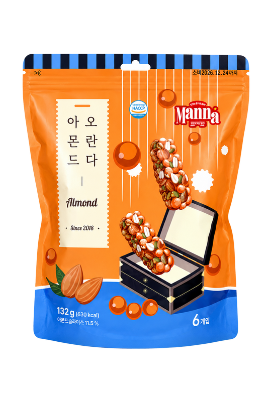 Manna Almond Oranda – Korean Rice Cracker with Sliced Almond (6-Pack)